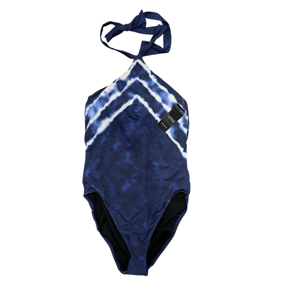 Lauren Ralph Lauren Womens Size 8 Tie Die Navy Blue Halter Swimsuit NWT